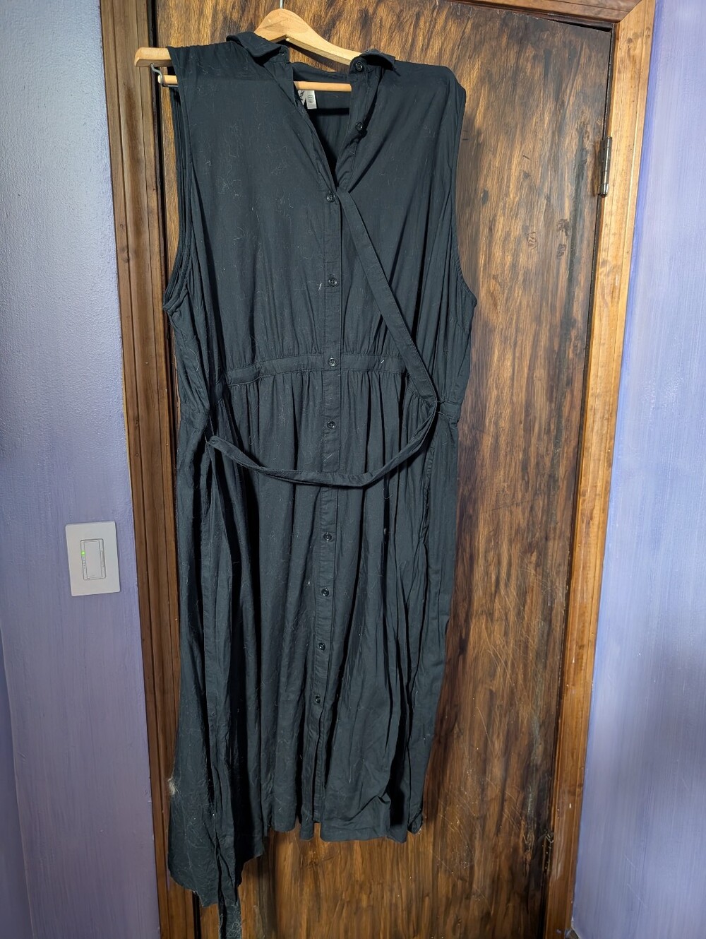 Pact Black Sleeveless Midi Shirt Dress with Tie Waist